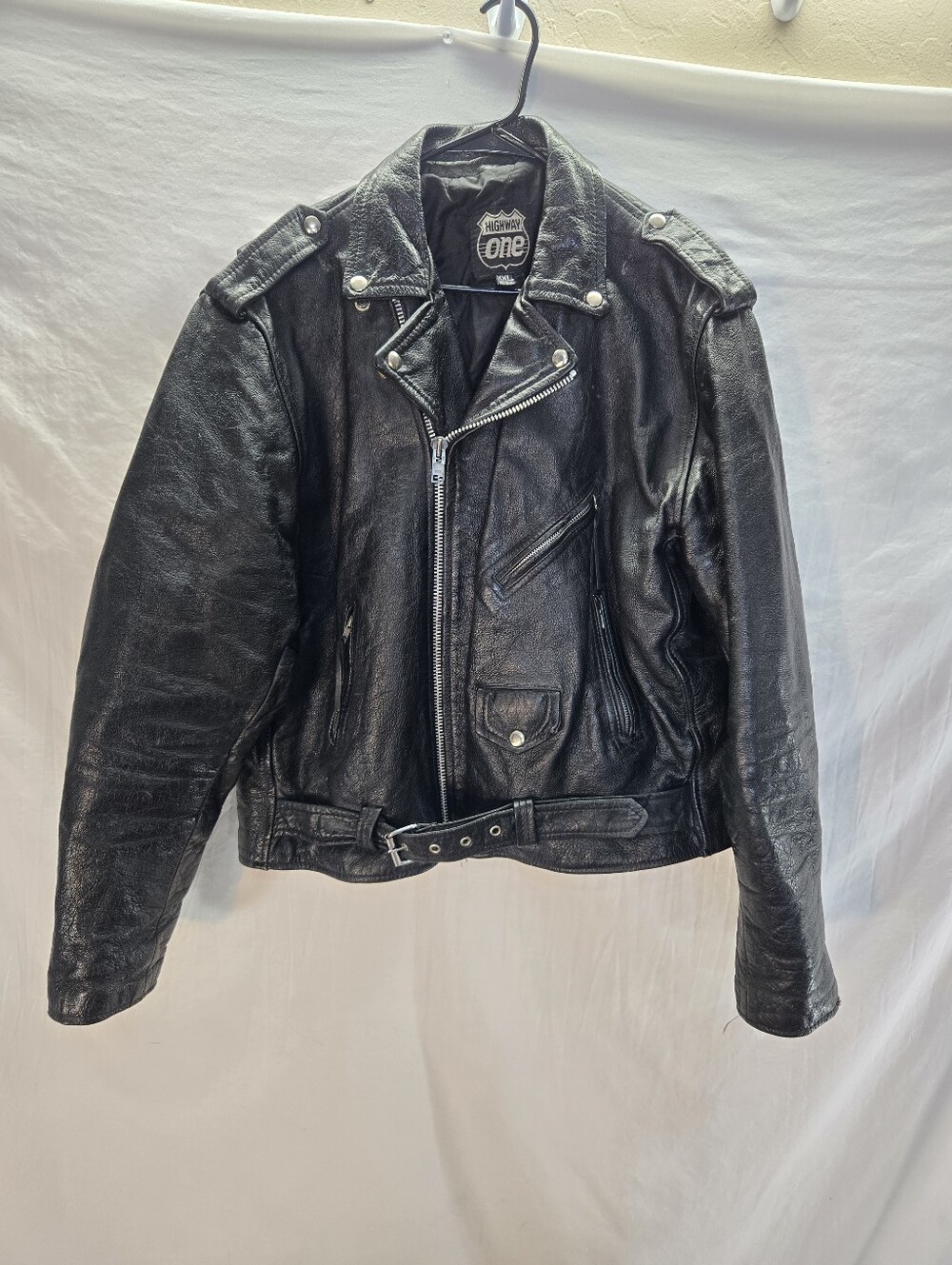 Vintage Y2K Highway One Men's Size 2XL Leather Motorcycle Biker Jacket